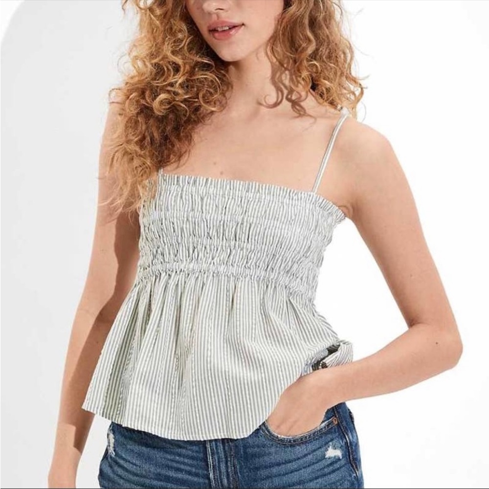 NWOT American Eagle Cape Cod cami playful smocked striped top